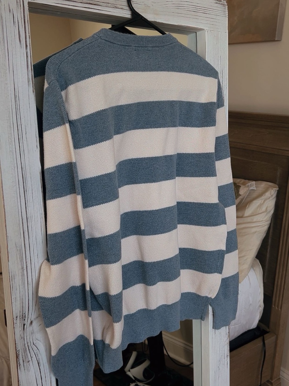 J. Crew Men's Blue and White Wide-Stripe Crewneck Sweater - Picture 5 of 5